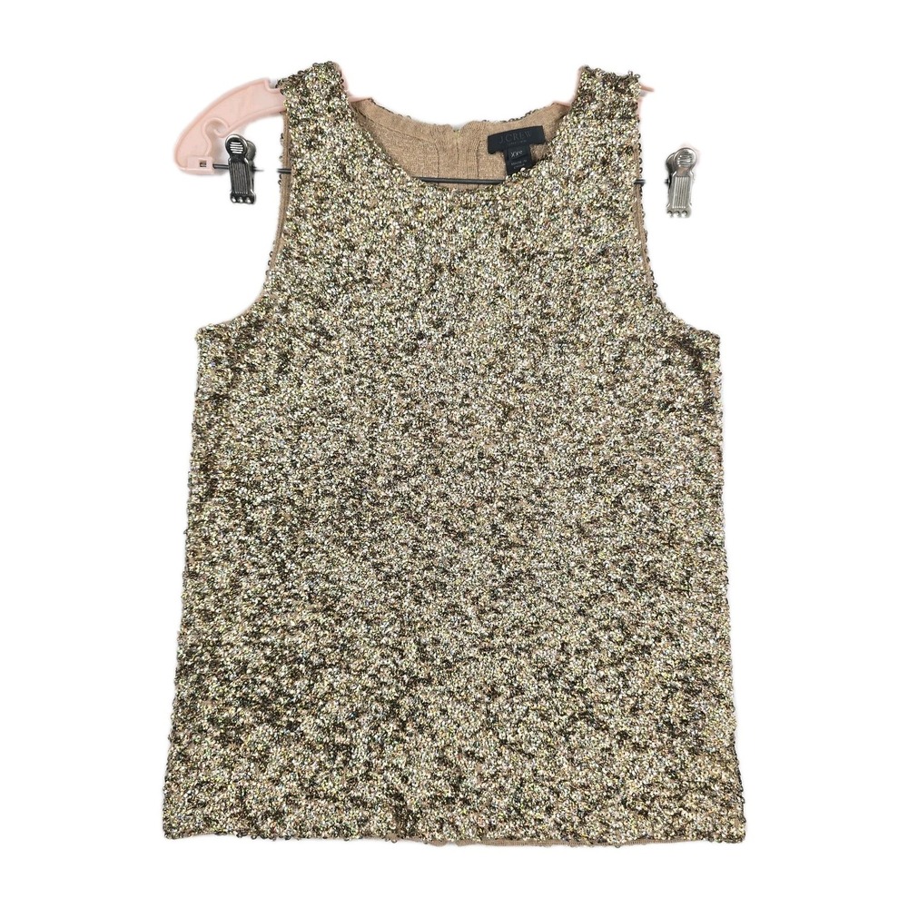 J Crew Women's Size XXS Gold Sequin Merino Wool Lined Sleeveless Top Back Zip‎